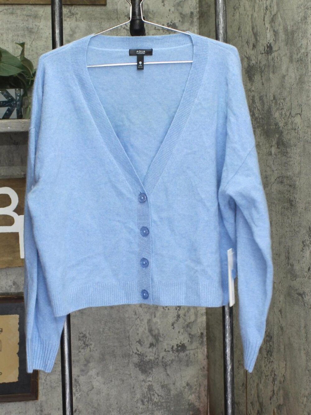 Aqua Blue Button Front Sweater Cashmere V Neck Cardigan Heather 2Xl Sz 2XL